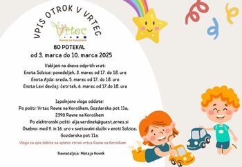 Vpis otrok v vrtec Ravne na Koroškem Vpis otrok v vrtec Ravne na Koroškem