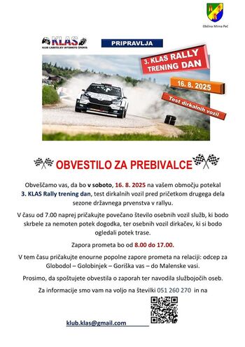 TUDI LETOS KLAS RALLY TRENING DAN, VABLJENI K SODELOVANJU