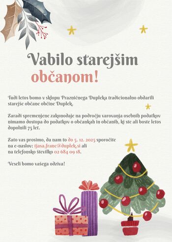 Praznični Duplek – obdaritev starejših občanov