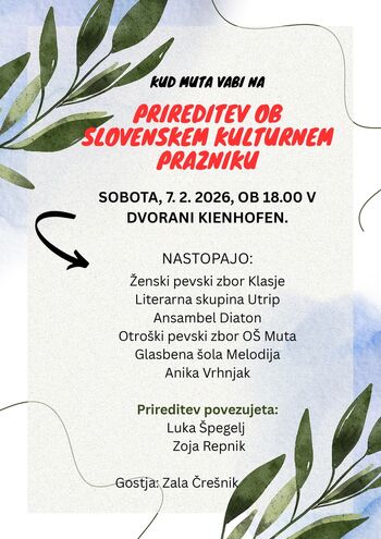 Vabilo na prireditev ob slovenskem kulturnem prazniku