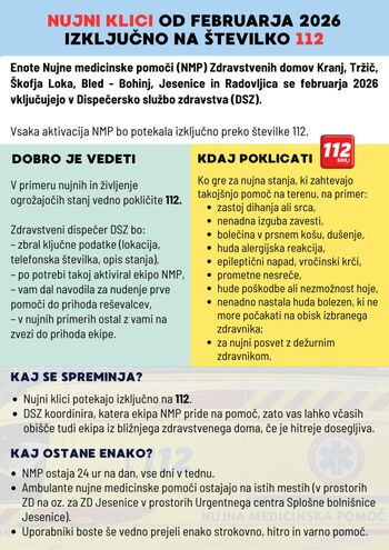 Obvestilo o vključitvi ZD Jesenice v dispečersko službo zdravstva Obvestilo o vključitvi ZD Jesenice v dispečersko službo zdravstva
