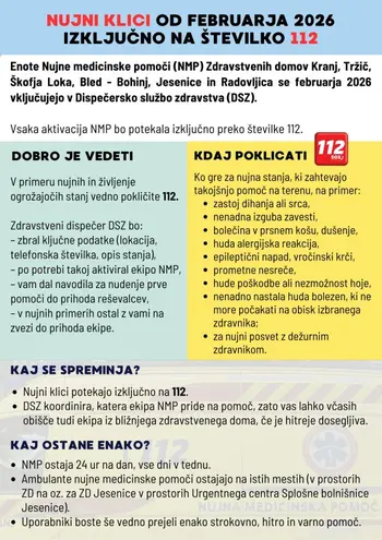 Obvestilo o vključitvi ZD Jesenice v dispečersko službo zdravstva