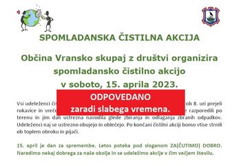 SPOMLADANSKA ČISTILNA AKCIJA ODPOVEDANA