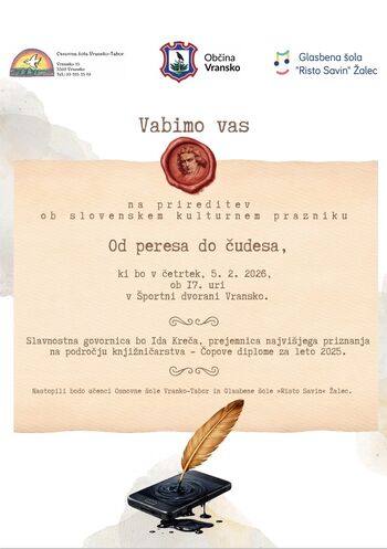 Vabilo na prireditev ob slovenskem kulturnem prazniku Vabilo na prireditev ob slovenskem kulturnem prazniku