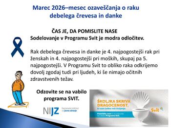 Marec - mednarodni mesec boja proti raku debelega črevesa in danke