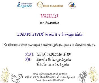 Vabilo na delavnico zdravo živim in meritve krvnega tlaka