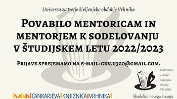 Povabilo mentoricam in mentorjem k sodelovanju v študijskem letu 2022/2023