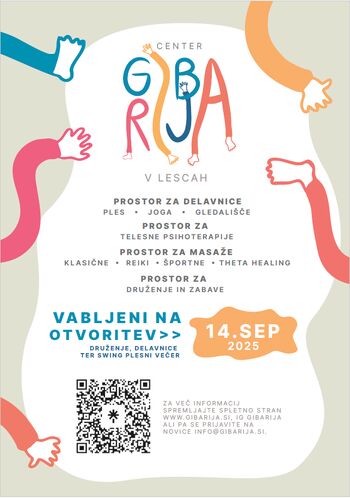 Vabljeni 14.9. od 15 ure dalje, na otvoritev Centra Gibarija ter vpise v tečaje 2025/26!