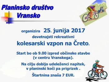 KOLESARSKI VZPON NA ČRETO, 25. JUNIJ 2017