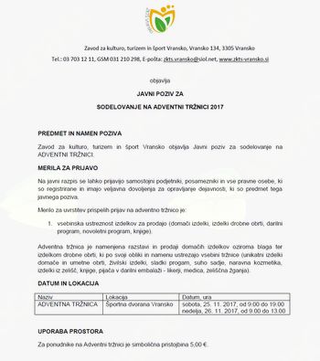 ADVENTNA TRŽNICA - javni poziv