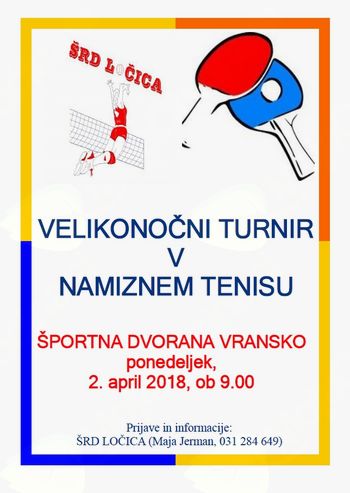 VELIKNOČNI TURNIR V NAMIZNEM TENISU