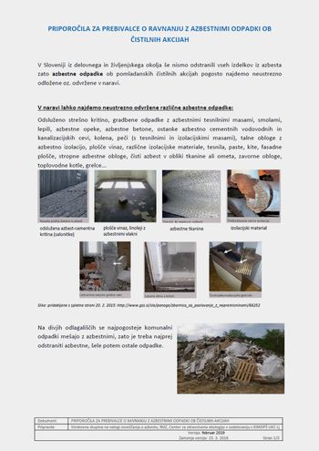 Priporočila za prebivalce o ravnanju z azbestnimi odpadki ob čistilnih akcijah