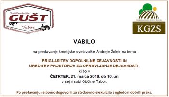 PRIGLASITEV DOPOLNILNE DEJAVNOSTI IN UREDITEV PROSTOROV ZA OPRAVLJANJE DEJAVNOSTI, predavanje