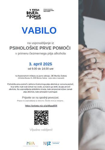 Vabilo na usposabljanje iz psihološke prve pomoči v primeru čezmernega pitja alkohola