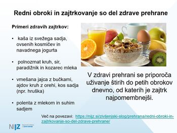 Redni obroki in zajtrkovanje so del zdrave prehrane