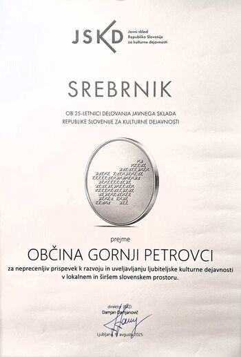 Občina Gornji Petrovci prejela Srebrnik