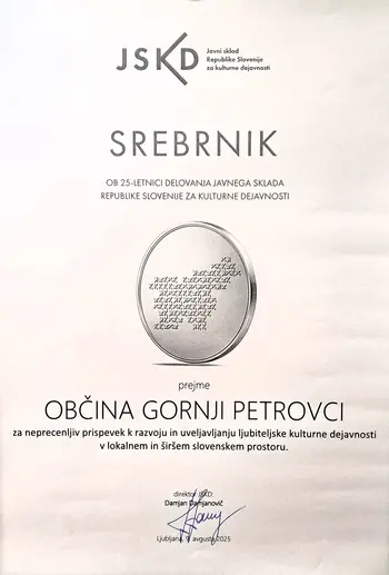Občina Gornji Petrovci prejela Srebrnik