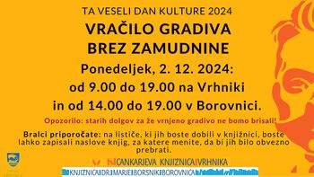 Vračilo gradiva brez zamudnine v Cankarjevi knjižnici Vrhnika