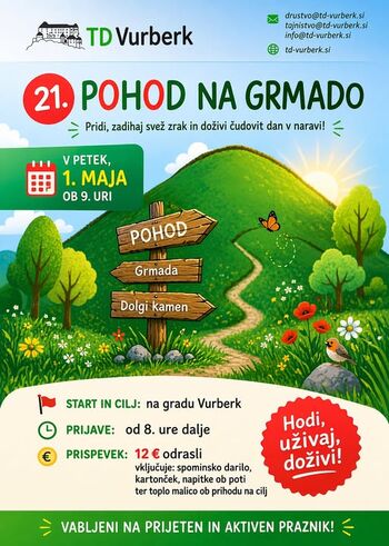 21. Prvomajski pohod na Grmado 01.05.2026 ob 9h z gradu Vurberk
