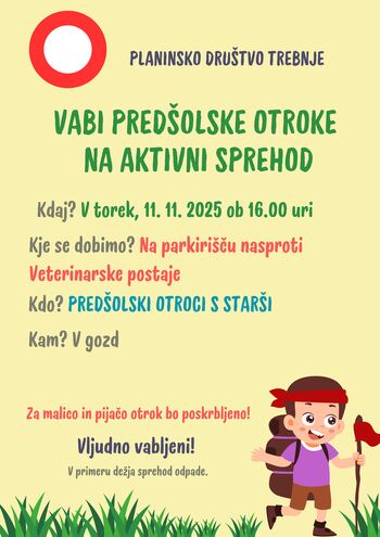 Aktivni sprehod za predšolske otroke NOVEMBER