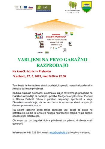 Garažna razprodaja v soboto,  27. 5. 2023
