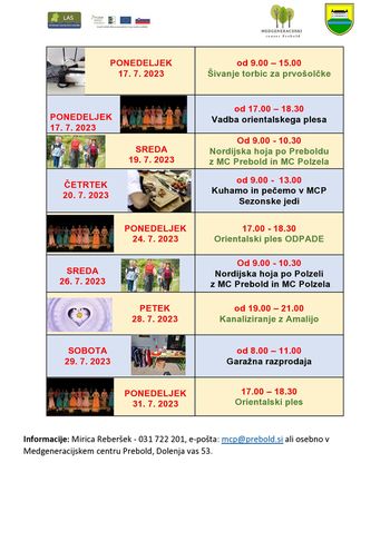 Program Medgeneracijskega centra Prebold od 17. 7. 2023 do 31. 7. 2023 Program Medgeneracijskega centra Prebold od 17. 7. 2023 do 31. 7. 2023