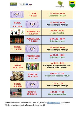 Program Medgeneracijskega centra Prebold, od 1. 8. do 19. 8. 2023 Program Medgeneracijskega centra Prebold, od 1. 8. do 19. 8. 2023