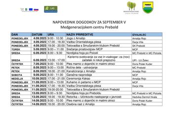 Napovednik dogodkov Medgeneracijskega centra Prebold, za mesec september Napovednik dogodkov Medgeneracijskega centra Prebold, za mesec september
