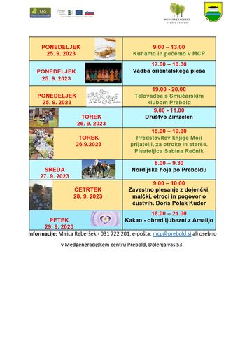 Tedenski program Medgeneracijskega centra Prebold, od 25. 9. do 29. 9. 2023 Tedenski program Medgeneracijskega centra Prebold, od 25. 9. do 29. 9. 2023