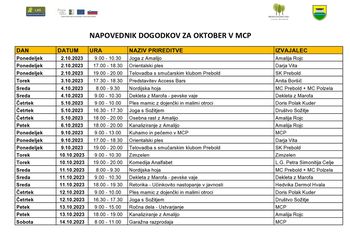 Napovednik dogodkov Medgeneracijskega centra Prebold, za mesec oktober