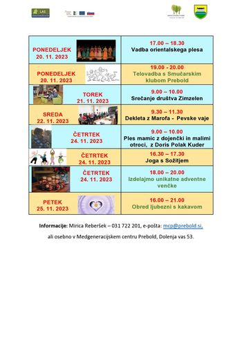 Tedenski program od ponedeljka, 20.11.2023 do petka, 24.11.2023