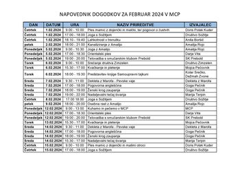 Napovednik dogodkov Medgeneracijskega centra Prebold, za mesec februar 2024