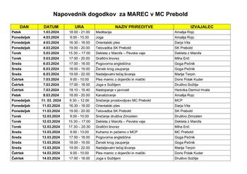 Mesečni program za mesec marec 2024, Medgeneracijskega centra Prebold