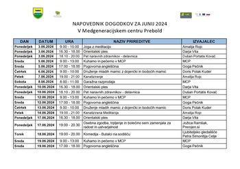 Mesečni program za mesec JUNIJ, Medgeneracijskega centra Prebold.