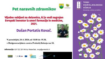 Zadnja delavnica pet naravnih zdravnikov je prestavljena na ponedeljek, 24. 6. 2024