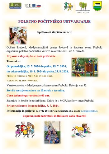 Počitniško varstvo otrok v Medgeneracijskem centru Prebold