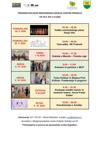 Tedenski program Medgeneracijskega centra Prebold, od 30.9.2024 do 4.10.2024