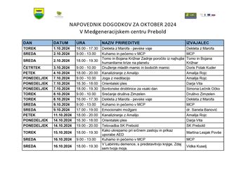 Program Medgeneracijskega centra Prebold za mesec OKTOBER 2024