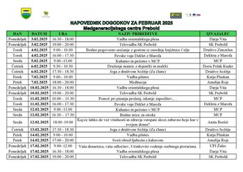 Mesečni program Medgeneracijskega centra Prebold, za mesec FEBRUAR 2025