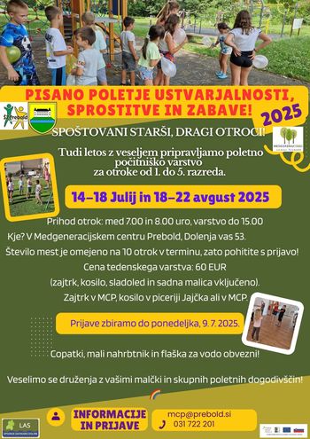 Poletno počitniško varstvo otrok v Medgeneracijskem centru Prebold