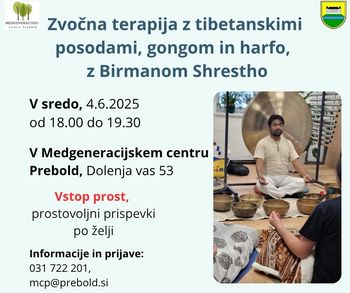 Doživetje zvoka, ki zdravi. Zvočna kopel s tibetanskimi posodami, gongom in harfo, z Birmanom Shrestho