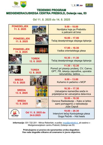 Program Medgeneracijskega centra Prebold, od 11. 8. 2025 do 14. 8. 2025