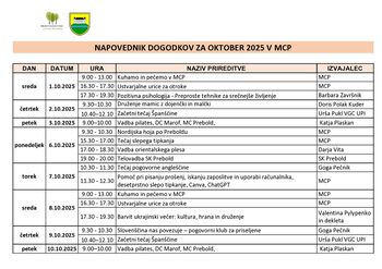 Mesečni program Medgeneracijskega centra Prebold, za mesec OKTOBER 2025