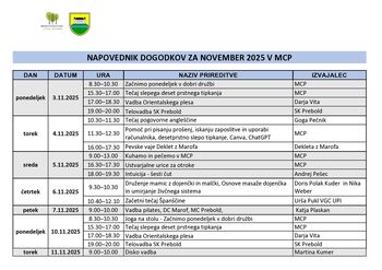 Mesečni program Medgeneracijskega centra Prebold, za mesec NOVEMBER 2025