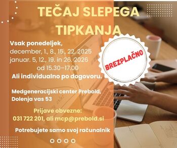 Začetni tečaj slepega tipkanja - Za novo skupino, začnemo v decembru