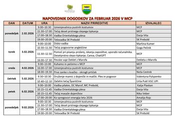 Mesečni program Medgeneracijskega centra Prebold, za mesec februar 2026