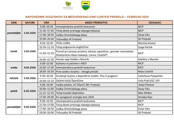 Mesečni program Medgeneracijskega centra Prebold, za mesec februar 2026