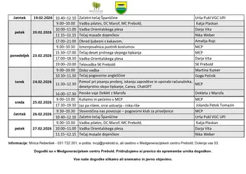 Mesečni program Medgeneracijskega centra Prebold, za mesec februar 2026