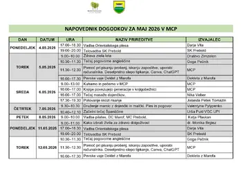 Mesečni program Medgeneracijskega centra Prebold za MAJ 2026