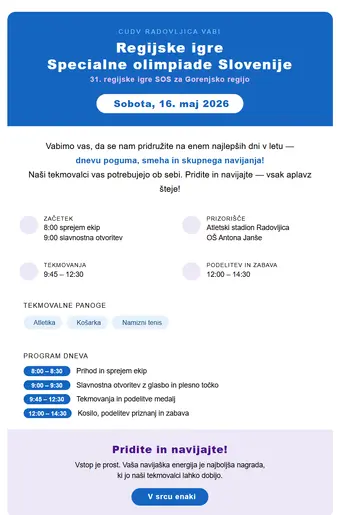 Pridite navijat: regijske igre Specialne olimpiade prihajajo v Radovljico